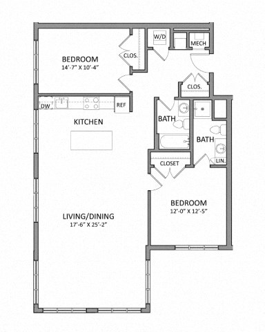 Floor plan for 2 beds, 2 baths, 1187 sqft